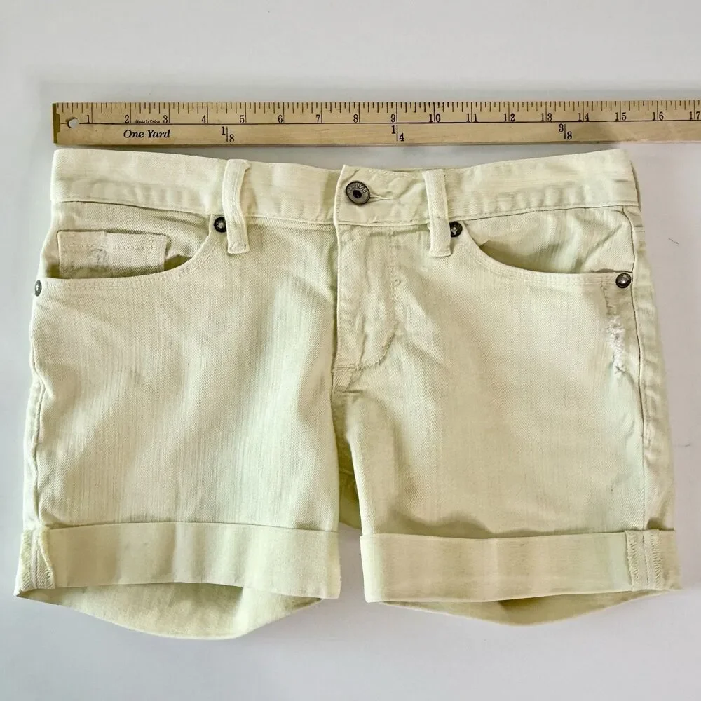 BULLHEAD Jean Shorts Womens Jr Sz 3 Denim Stretch Cuffed  Pale Yellow Waist 30